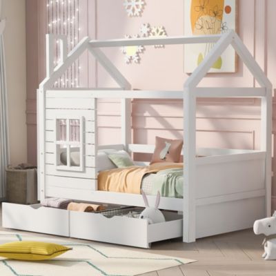 Lit cabane enfant 160 x 80cm avec protection contre les chutes, Lit simple en bois polyvalent pour garçons & filles