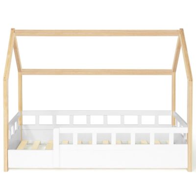 Lit cabane enfant 80 x 160 CM NEREE blanc et hêtre avec sommier et ...