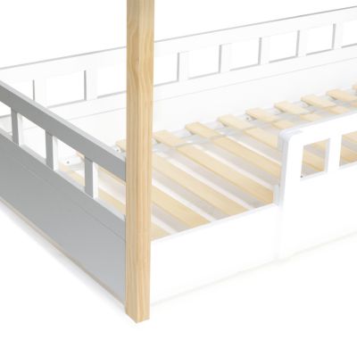 Lit cabane enfant 80 x 160 CM NEREE blanc et hêtre avec sommier et ...