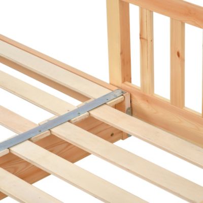 Lit cabane enfant 90x200 cm - Lit extensible avec grille et sommier à lattes - Pin - Sans matelas - Naturel