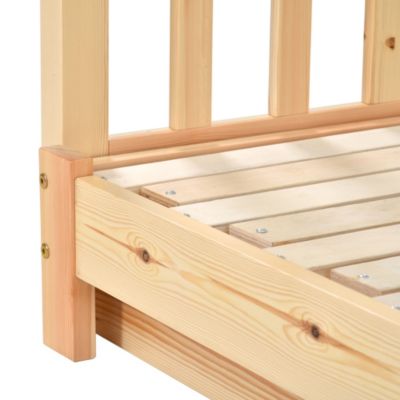 Lit cabane enfant 90x200 cm - Lit extensible avec grille et sommier à lattes - Pin - Sans matelas - Naturel