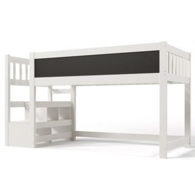 Lit cabane enfant,90x200cm,Blanc,surélevé avec protection chutes