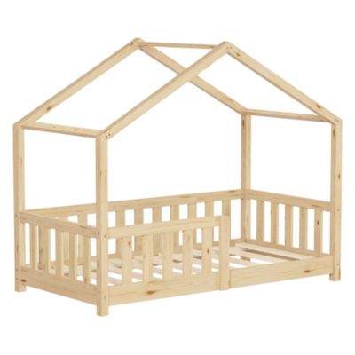 Lit cabane enfant ML-Design 70x140 cm naturel pin massif avec antichute sommier à lattes Montessori
