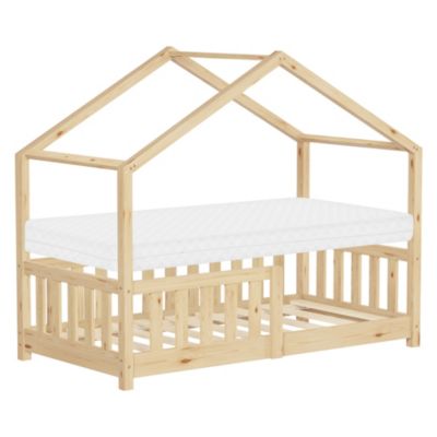 Lit cabane enfant ML-Design 70x140 cm naturel pin massif avec matelas antichute sommier Montessori