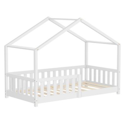 Lit cabane enfant ML-Design 80x160 cm blanc pin massif avec antichute sommier à lattes Montessori