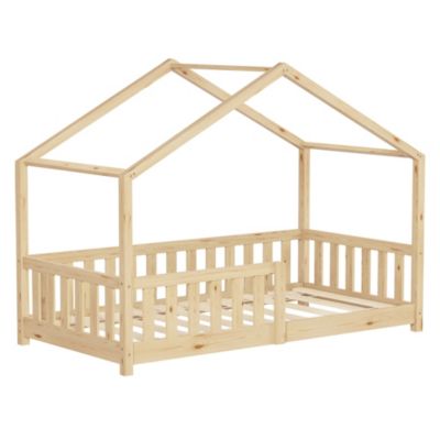 Lit cabane enfant ML-Design 80x160 cm naturel pin massif avec antichute sommier à lattes Montessori