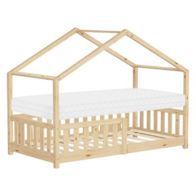 Lit cabane enfant ML-Design 80x160 cm naturel pin massif avec matelas antichute sommier Montessori