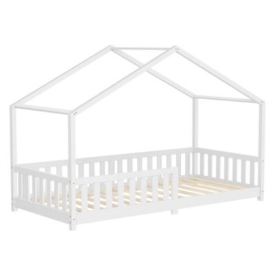 Lit Maison En Forme L - DRIPEX - 90x200 Cm+140x70 Cm - Avec étagères Et Tiroir - Bois Massif - Naturel - Maison