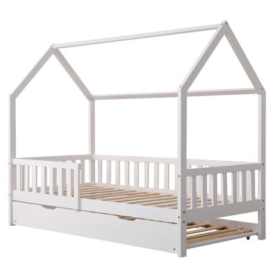 Lit cabane gigogne pour enfant 190x90cm blanc MARCEAU - Happy Garden