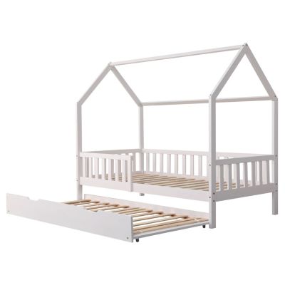 Lit cabane gigogne pour enfant 190x90cm blanc MARCEAU - Happy Garden