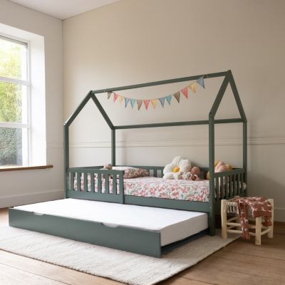 Lit cabane gigogne pour enfant 190x90cm vert MARCEAU - HAPPY GARDEN