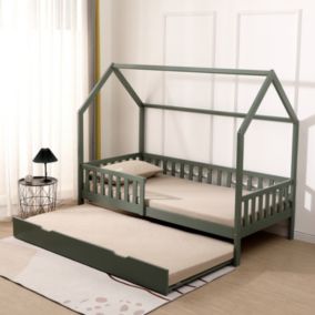 Lit cabane gigogne pour enfant 190x90cm vert MARCEAU - Happy Garden