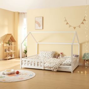 Lit cabane Hesel pour enfants bois de pin 120 x 200 cm blanc en.casa