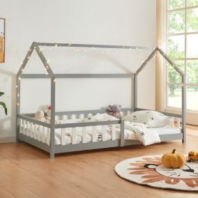 Lit cabane Hesel pour enfants bois de pin 120 x 200 cm gris en.casa