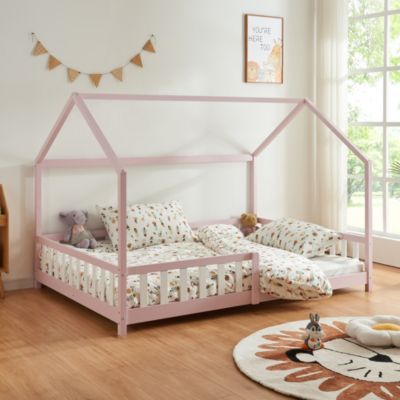 Lit cabane Hesel pour enfants bois de pin 140 x 200 cm rose en.casa