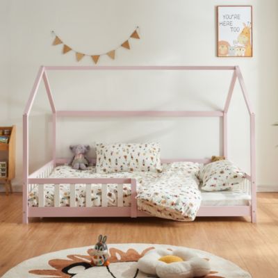 Lit cabane Hesel pour enfants bois de pin 140 x 200 cm rose en.casa