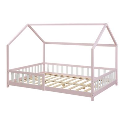 Lit cabane Hesel pour enfants bois de pin 140 x 200 cm rose en.casa