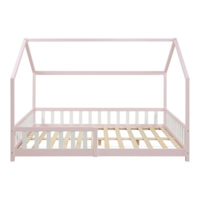 Lit cabane Hesel pour enfants bois de pin 140 x 200 cm rose en.casa