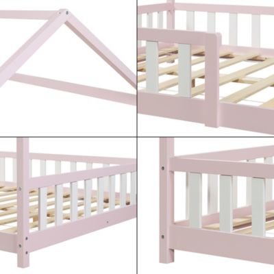 Lit cabane Hesel pour enfants bois de pin 140 x 200 cm rose en.casa