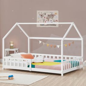 Lit cabane Hesel pour enfants bois de pin 90 x 200 cm blanc en.casa