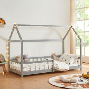 Lit cabane Hesel pour enfants bois de pin 90 x 200 cm gris en.casa