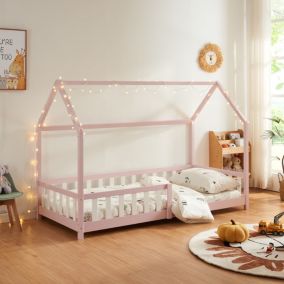 Lit cabane Hesel pour enfants bois de pin 90 x 200 cm rose en.casa