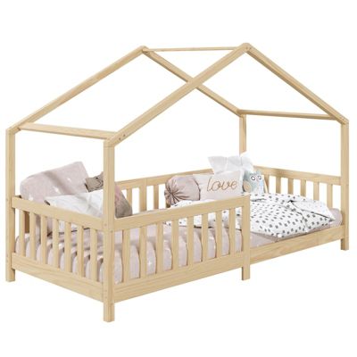 Lit cabane LISAN 90 x 190 cm, en pin massif naturel