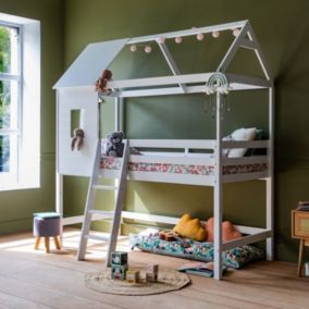 Lit cabane mezzanine pour enfant 190x90cm blanc MARGOT - Happy Garden