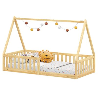 Lit cabane NICOLAS 90 x 190 cm, en pin massif coloris naturel
