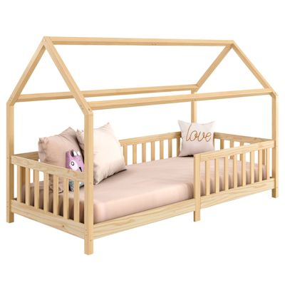 Lit cabane NINA 90 x 190 cm, en pin massif finition naturelle