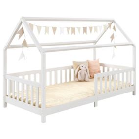 Lit cabane NINA lit enfant simple montessori en bois 90 x 190 cm, en pin massif lasuré blanc