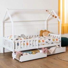 Lit cabane pour enfant 190x90cm blanc avec tiroirs MARCEAU - Happy Garden