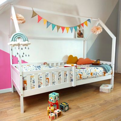 Lit cabane pour enfant 190x90cm blanc MARCEAU - HAPPY GARDEN