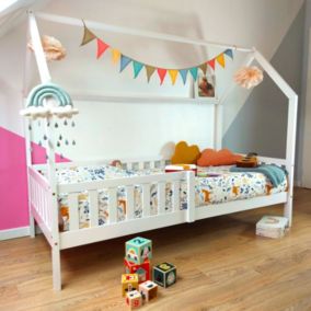 Lit cabane pour enfant 190x90cm blanc MARCEAU - HAPPY GARDEN