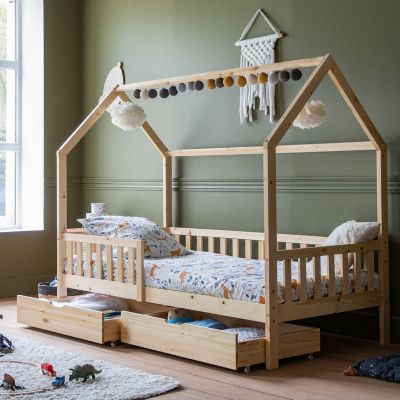 Lit cabane pour enfant 190x90cm en bois avec tiroirs MARCEAU - HAPPY GARDEN