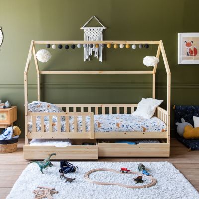 Lit cabane pour enfant 190x90cm en bois avec tiroirs MARCEAU - HAPPY GARDEN