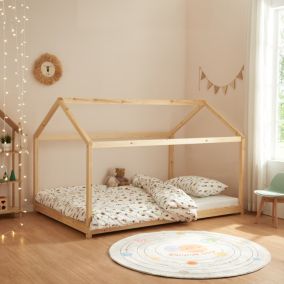 Lit cabane pour enfant Cerro bois de pin contreplaqué 120 x 200 cm naturel en.casa