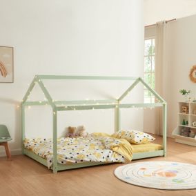 Lit cabane pour enfant Cerro bois de pin contreplaqué 140 x 200 cm vert menthe en.casa