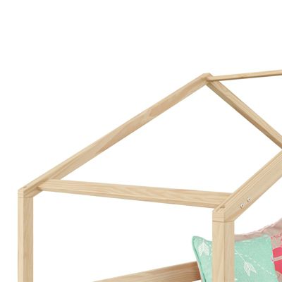 Lit cabane RENA lit simple montessori pour enfant 90 x 190 cm, avec barrières de protection, en pin massif à la finition naturelle