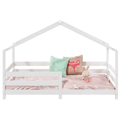 Lit cabane RENA lit simple montessori pour enfant 90 x 200 cm, avec barrières de protection, en pin massif lasuré blanc