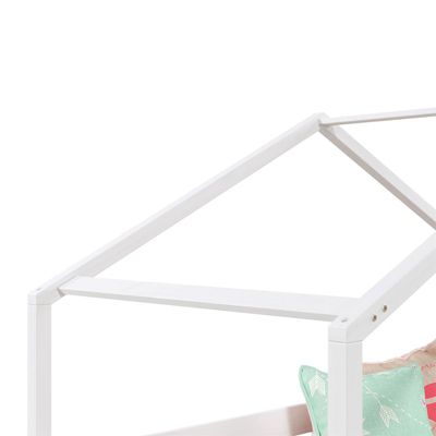 Lit cabane RENA lit simple montessori pour enfant 90 x 200 cm, avec barrières de protection, en pin massif lasuré blanc