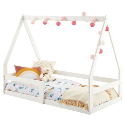 Lit cabane TAMI 70 x 140 cm, en pin massif lasuré blanc