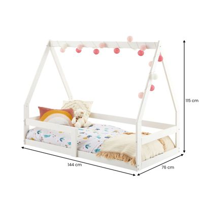 Lit cabane TAMI 70 x 140 cm, en pin massif lasuré blanc
