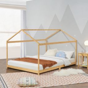 Lit cabane Vindafjord pour enfant 120 x 200 cm forme maison bambou naturel en.casa