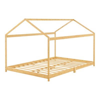 Lit cabane Vindafjord pour enfant 120 x 200 cm forme maison bambou naturel en.casa