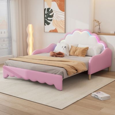 Lit Canapé 140x200cm, Matelas Inclus, Télécommande, Rose