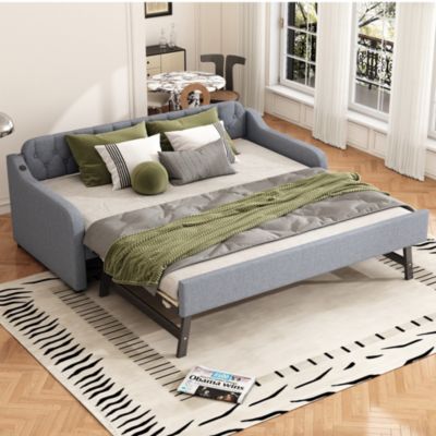 Lit Canapé 90x200cm, Avec Lit Escamotable, USB, Gris