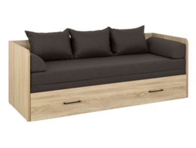 Lit canapé convertible 80-160x200 cm coloris Chêne sonoma avec coffre de rangement, matelas et 3 oreillers gris anthracite