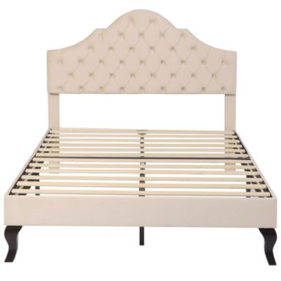 Lit Capitonné 140X190 avec coussins de tête de lit réglables, velours beige Blackcolors