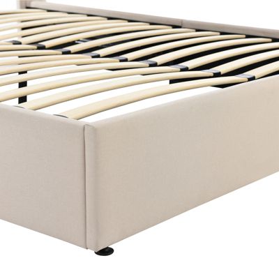 Lit capitonné,160 x 200 cm, avec sommier à lattes hydraulique, avec espace de rangement,beige